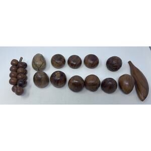 Wooden Monkey Pod‎ Vintage 13 Piece Hand Carved Grapes & a Banana